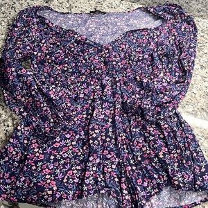 Aqua 3/4 Sleeve Floral Romper